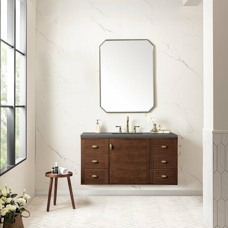 James Martin Vanities Amberly 48in Single Vanity, Mid-Century Walnut w/ 3 CM Grey Expo Top 670-V48-WLT-3GEX